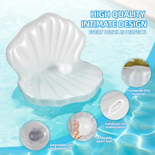DREMTOY 52" Thickened Inflatable Seashell Pool Float, Giant Pool Floating Raft Chair with Pearl Balls, for Birthday Party, Ocean Theme Decorations, Beach & Pool Party Decorations - Image 2