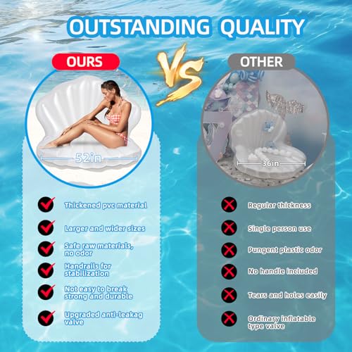 DREMTOY 52" Thickened Inflatable Seashell Pool Float, Giant Pool Floating Raft Chair with Pearl Balls, for Birthday Party, Ocean Theme Decorations, Beach & Pool Party Decorations - Image 3