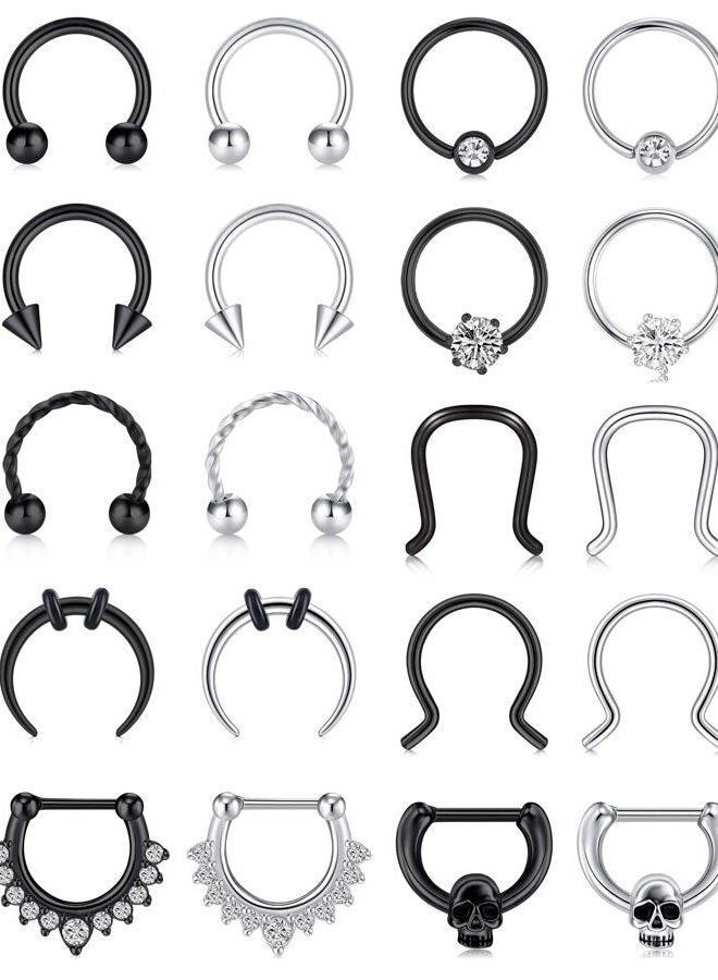 Mayhoop 16G 20Pcs Surgical Steel Nose Rings Septum Rings Captive Bead Rings Horseshoe Piercing Jewelry Cartilage Helix Daith Tragus Earring Hoop Lip Hinged Seamless Nose Hoop Ring for Women Men, Metal - Image 1