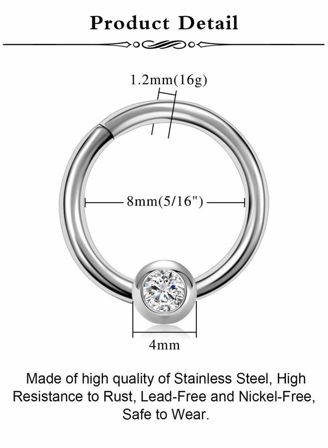 Mayhoop 16G 20Pcs Surgical Steel Nose Rings Septum Rings Captive Bead Rings Horseshoe Piercing Jewelry Cartilage Helix Daith Tragus Earring Hoop Lip Hinged Seamless Nose Hoop Ring for Women Men, Metal - Image 3
