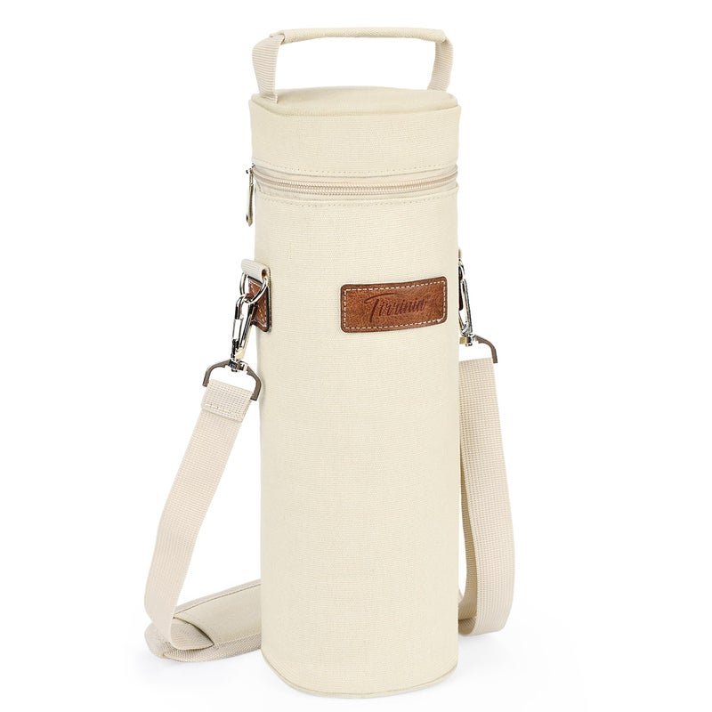 Tirrinia Single Wine Cooler Bags Insulated Padded Portable Wine Gift Tote Carrier for Travel BYOB Restaurant Wine Tasting Party Great Gift for Wine Lover Beige