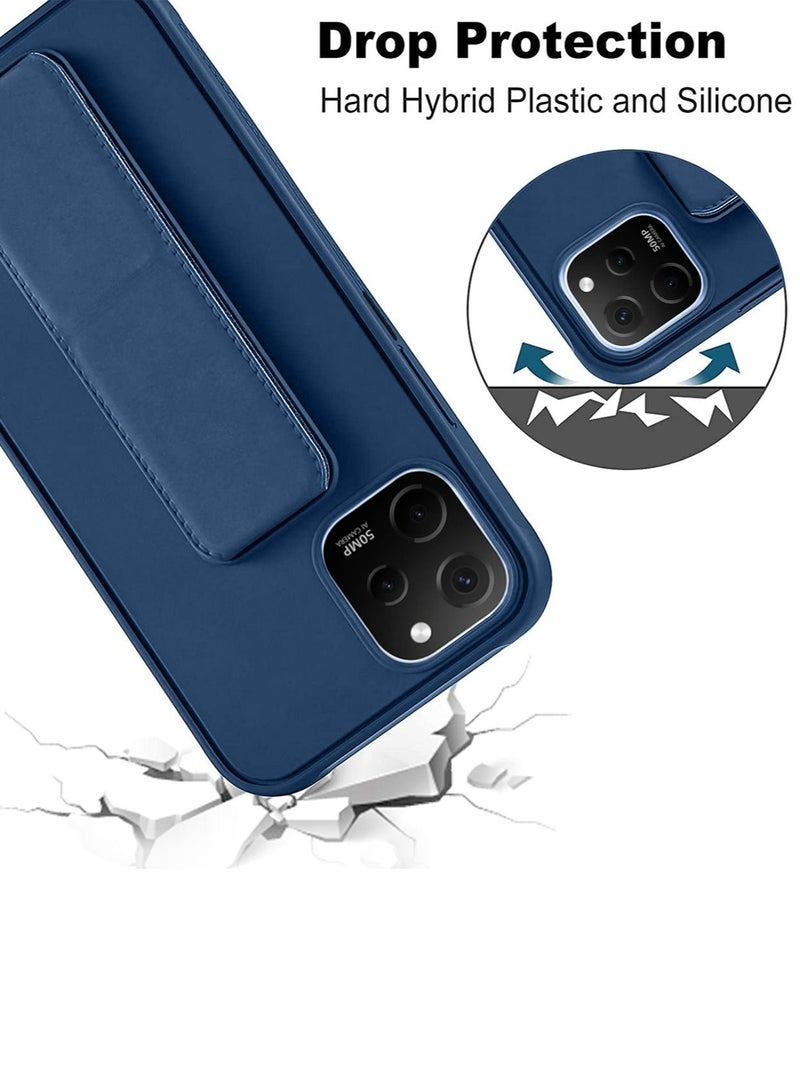 Wtech PU Leather Hand Strap Grip Holder Stand Phone Case Cover For Huawei Nova Y61 Navy Blue - Image 5