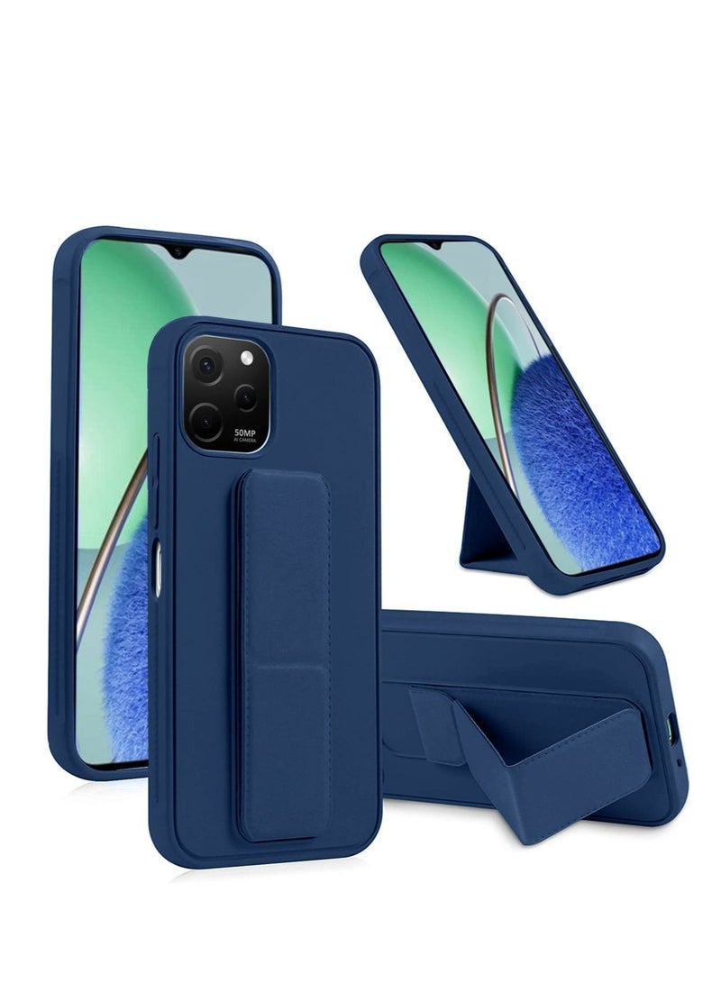 Wtech PU Leather Hand Strap Grip Holder Stand Phone Case Cover For Huawei Nova Y61 Navy Blue - Image 1