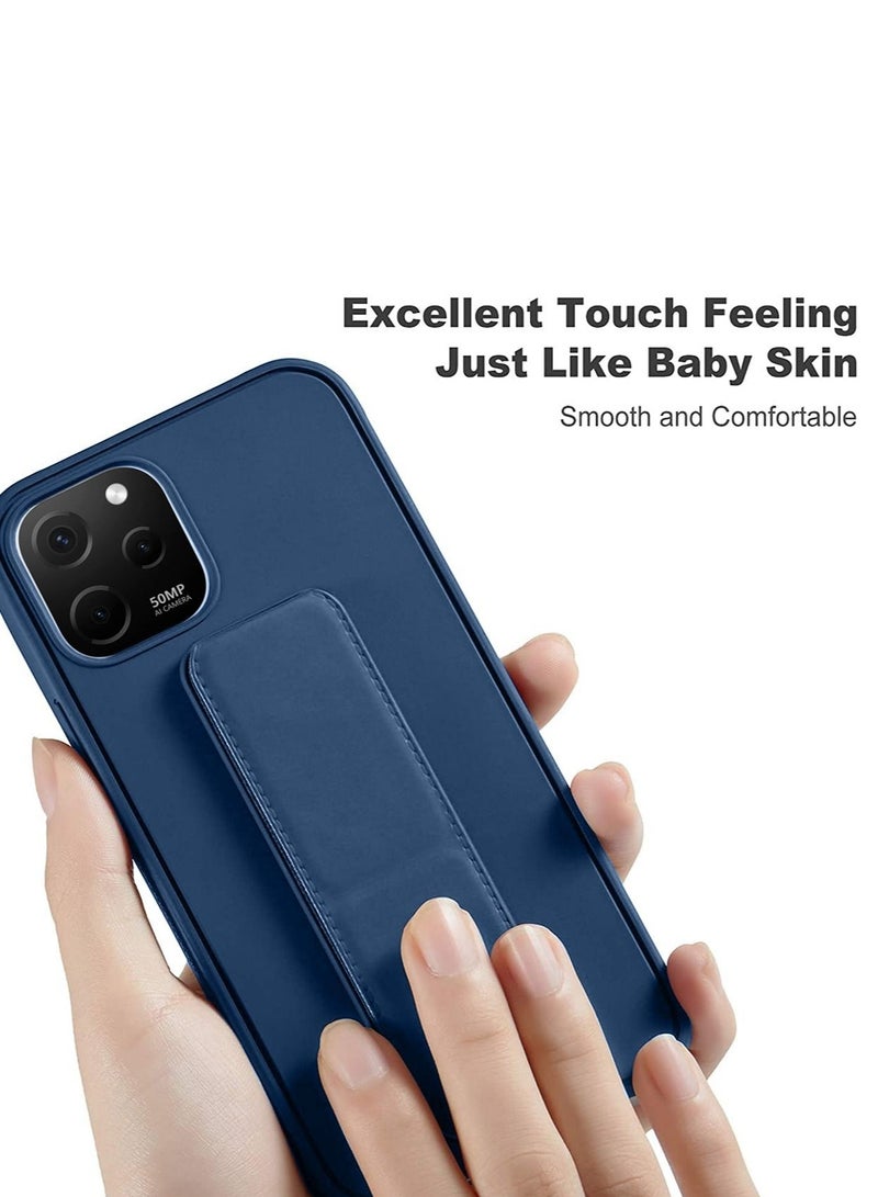 Wtech PU Leather Hand Strap Grip Holder Stand Phone Case Cover For Huawei Nova Y61 Navy Blue - Image 4