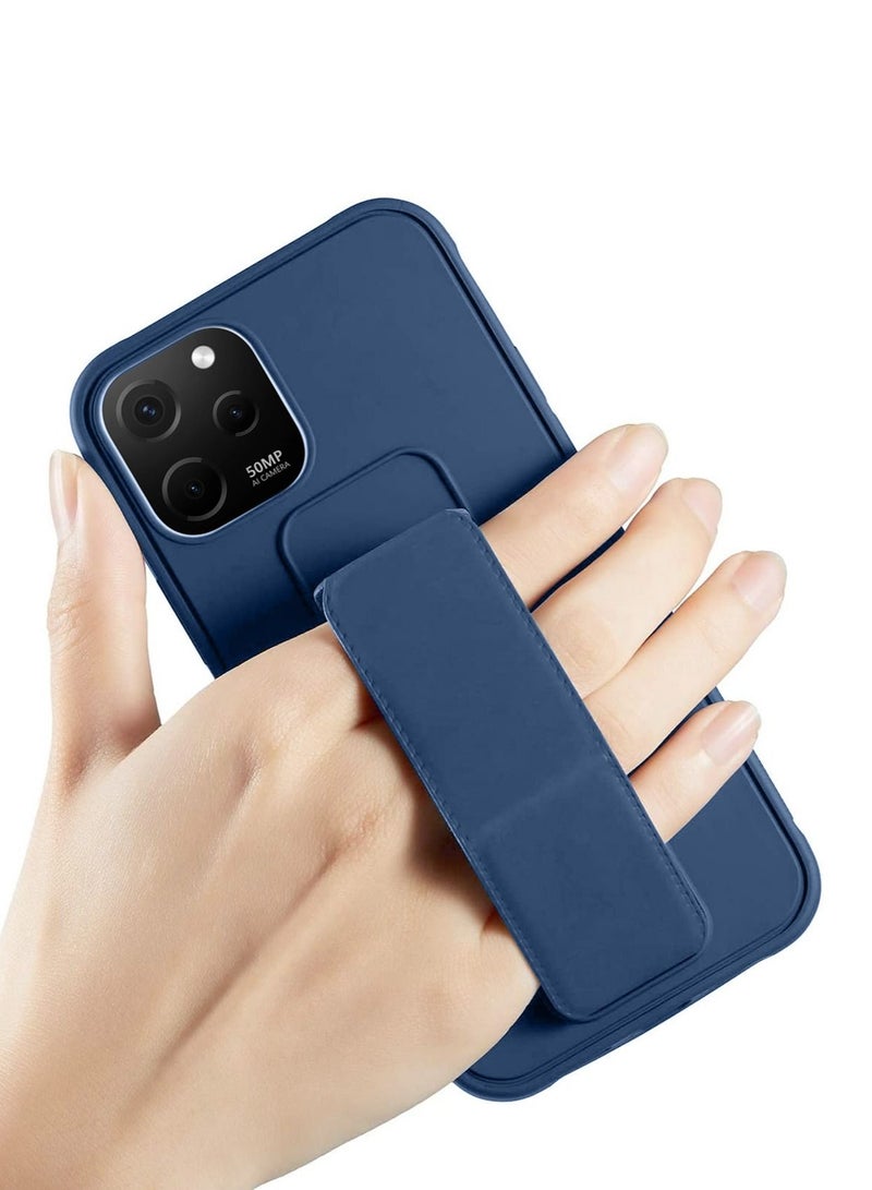 Wtech PU Leather Hand Strap Grip Holder Stand Phone Case Cover For Huawei Nova Y61 Navy Blue - Image 2