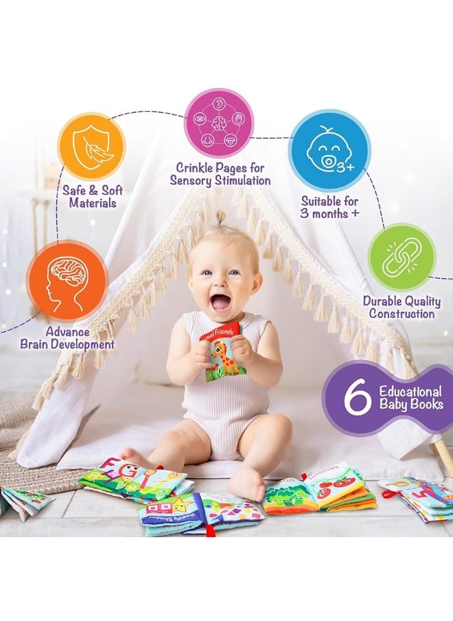 BabyBibi Cloth Books for Babies (Set of 6) - Premium Quality Soft Books for Babies. Touch and Feel Crinkle Paper. Cloth Books for Early Children's Development.  - Image 1