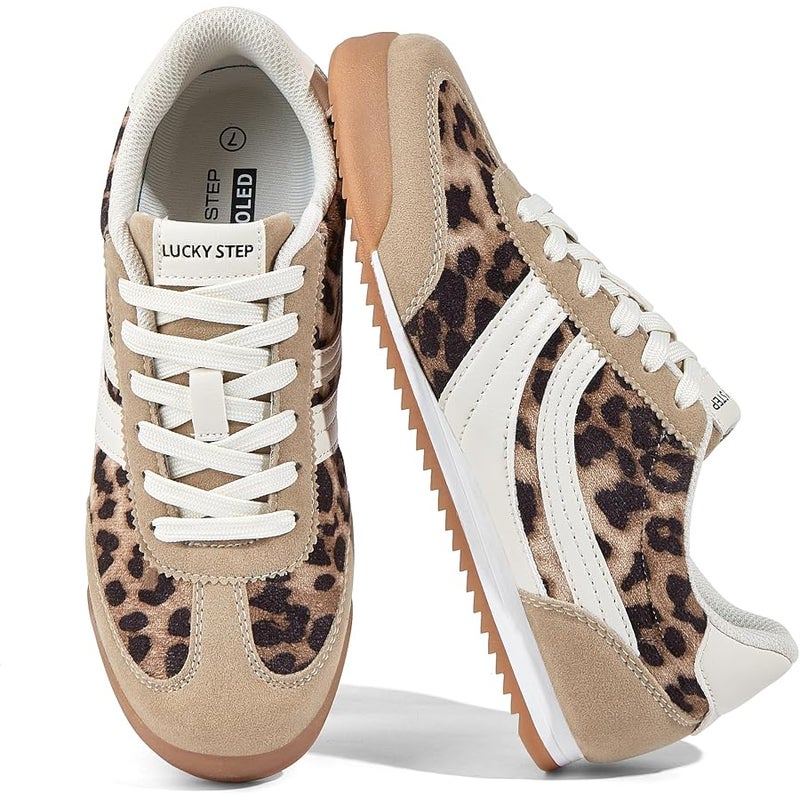 LUCKY STEP Women's Fashion Sneakers Thin Sole Lace up Tennis Shoes Lightweight Walking Running Gym Workout Classic Retro Footwear Anti Slip Trainers - Image 1