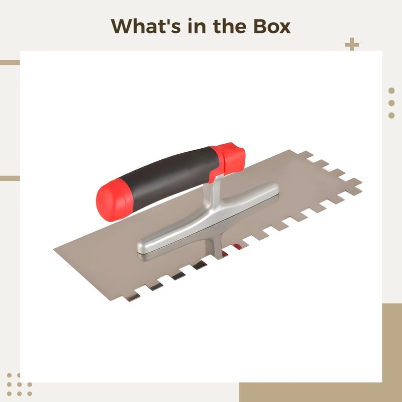 Flooring Installation Tool, Comfort Grip, Stainless Steel Professional Tile Trowel Square Notch Pattern, Ergonomic Grip Handle with Notched Trowel for Mortar Adhesive - Image 5