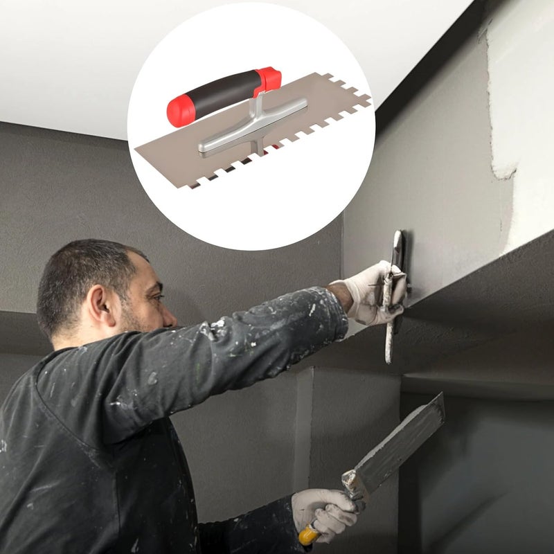 Flooring Installation Tool, Comfort Grip, Stainless Steel Professional Tile Trowel Square Notch Pattern, Ergonomic Grip Handle with Notched Trowel for Mortar Adhesive - Image 3