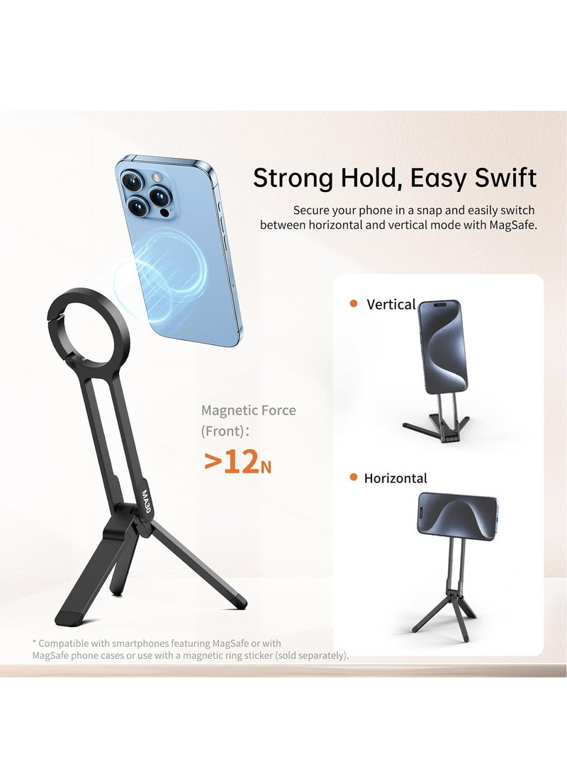 Ulanzi ULANZI MA30 Magnetic Phone Tripod Stand for iPhone Aluminium Maglock Smartphone Mini Tripod Pocket Cell Phone Stand Dual Sided Magnet Quick Mount Compatible with iPhone 16 15 14 13 12 Magsafe  - Image 2