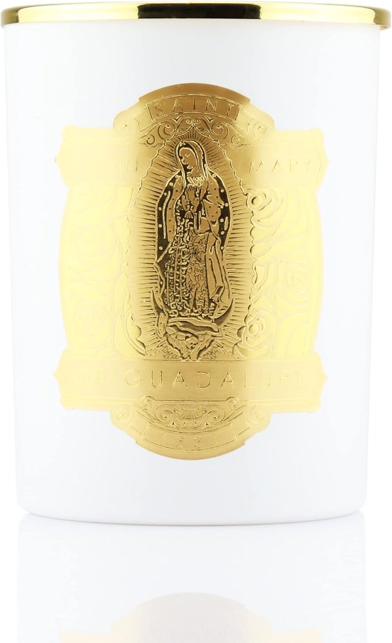 Saint SAINT Virgin Mary of Guadalupe Scented Candle with Prayer, Prayer Coin, and Holy Oil, Soy Coconut Aromatherapy Candle with 80 Hour Burn Time, Special Edition, White