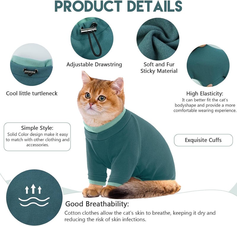 ADNIKIA Cat Pajamas for Cats Only, Sticky Hair Cat Clothes, Sphynx Hairless Cats Sweater, Cat Onesie for Cats After Surgery Female Male, Prevent Lost Hair Kitten Onesie Shirts Costumes Outfits for Pet - Image 2