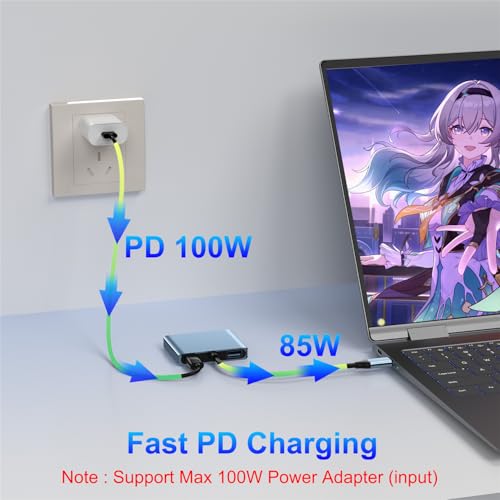AUKOKIOULA DisplayPort Splitter for Dual Monitors, 4K@60Hz USB C to Dual DisplayPort Splitter Adapter for Extended Display with 2 Displayports/USB3.0/100W PD Fast Charging, Compatible with MacBook/HP/Dell/Lenovo - Image 4