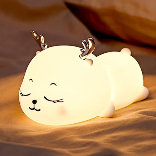 Dwiza Enterprise Cute Silicone Deer Night Light for Kids, USB Rechargeable 3 Step Dimmable Night Light, 7 Colour Changing Touch Sensor Squishy Mini Nursery Lamp for Baby Bedroom Decor - Image 1