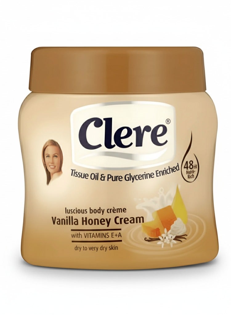 Clere Vanilla & Honey Crème 500ml – Nourishing Body Cream for Dry to Very Dry Skin - Image 1