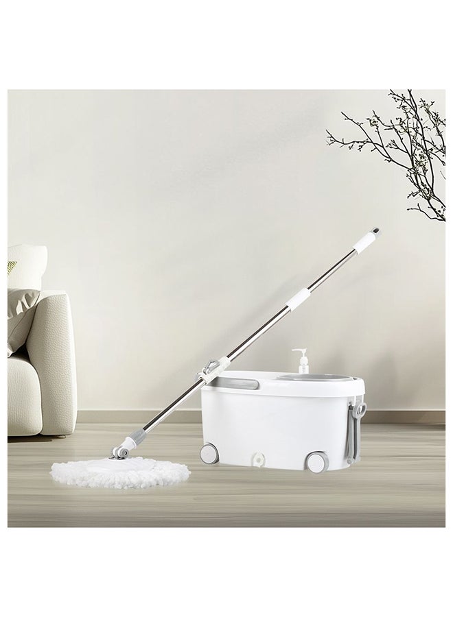 DANUBE HOME Magnus SS PP 4-Wheel Mop Bucket - Premium White & Grey Cleaning Solution for Home Decor, Kitchen, Bath & Laundry - 7L Capacity, Stainless Steel Wringer, Microfiber Mop Head, Easy Maneuvering