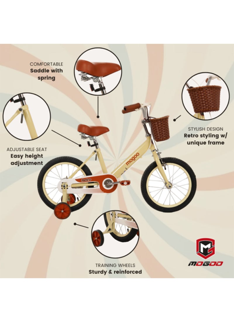 MOGOO Kids Retro Classic Style Vintage Basket Road Bike With Training Wheels For 5-8 Years 16 Inch Orange - Image 4