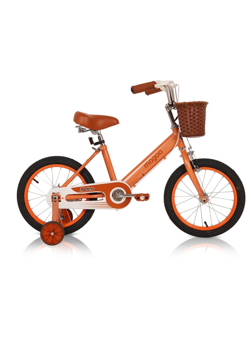 MOGOO Kids Retro Classic Style Vintage Basket Road Bike With Training Wheels For 5-8 Years 16 Inch Orange - Image 1