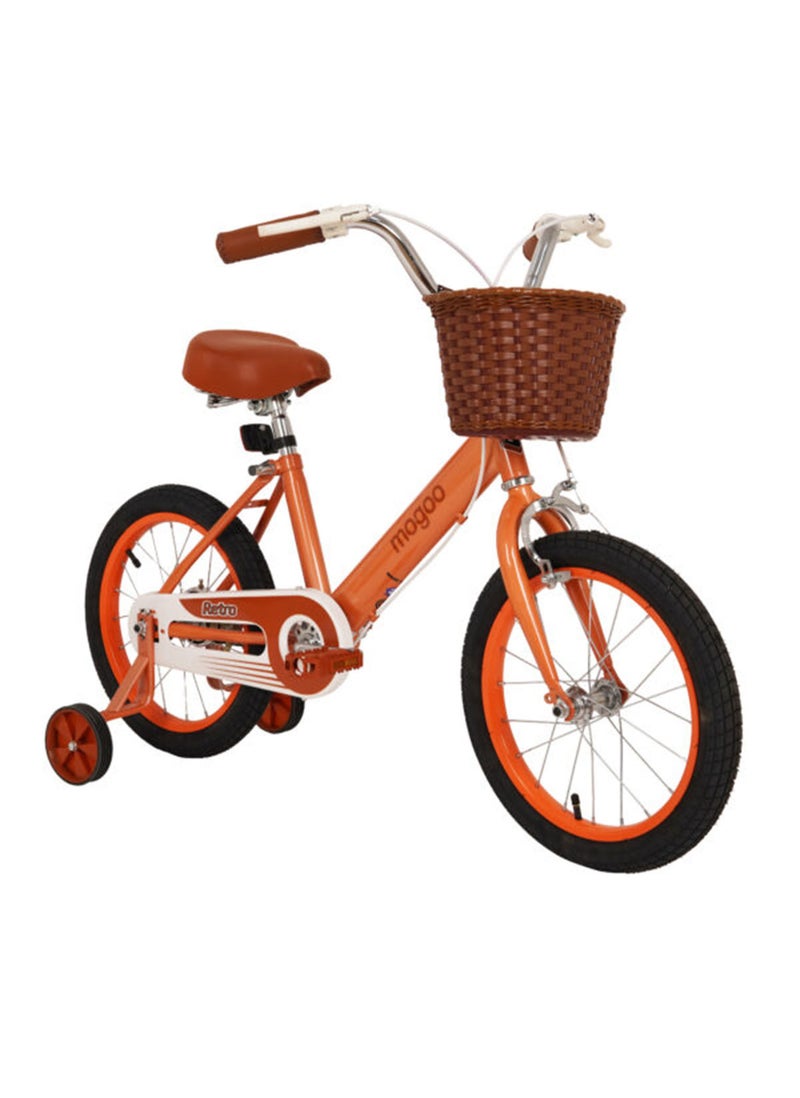 MOGOO Kids Retro Classic Style Vintage Basket Road Bike With Training Wheels For 5-8 Years 16 Inch Orange - Image 2