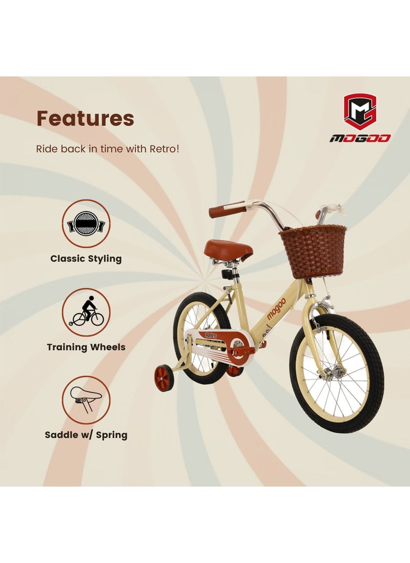 MOGOO Kids Retro Classic Style Vintage Basket Road Bike With Training Wheels For 5-8 Years 16 Inch Orange - Image 5
