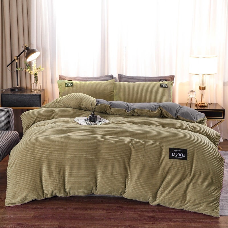 Magic Velvet Four-Piece Bedding Set For , Thickened Coral Velvet Three-Piece Set, Flannel Bed Sheet, Duvet Cover, Milk Velvet - Image 1