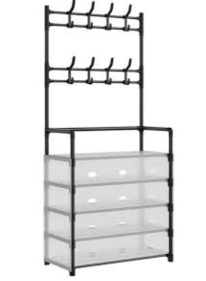 بلومنغ تايم رف معاطف وأحذية بخمس طبقات، رف معاطف وأحذية مانع للغبار، رف معاطف للمدخل مع تخزين للأحذية، رف للممر مع خطافات للمنزل، أسود - Image 1