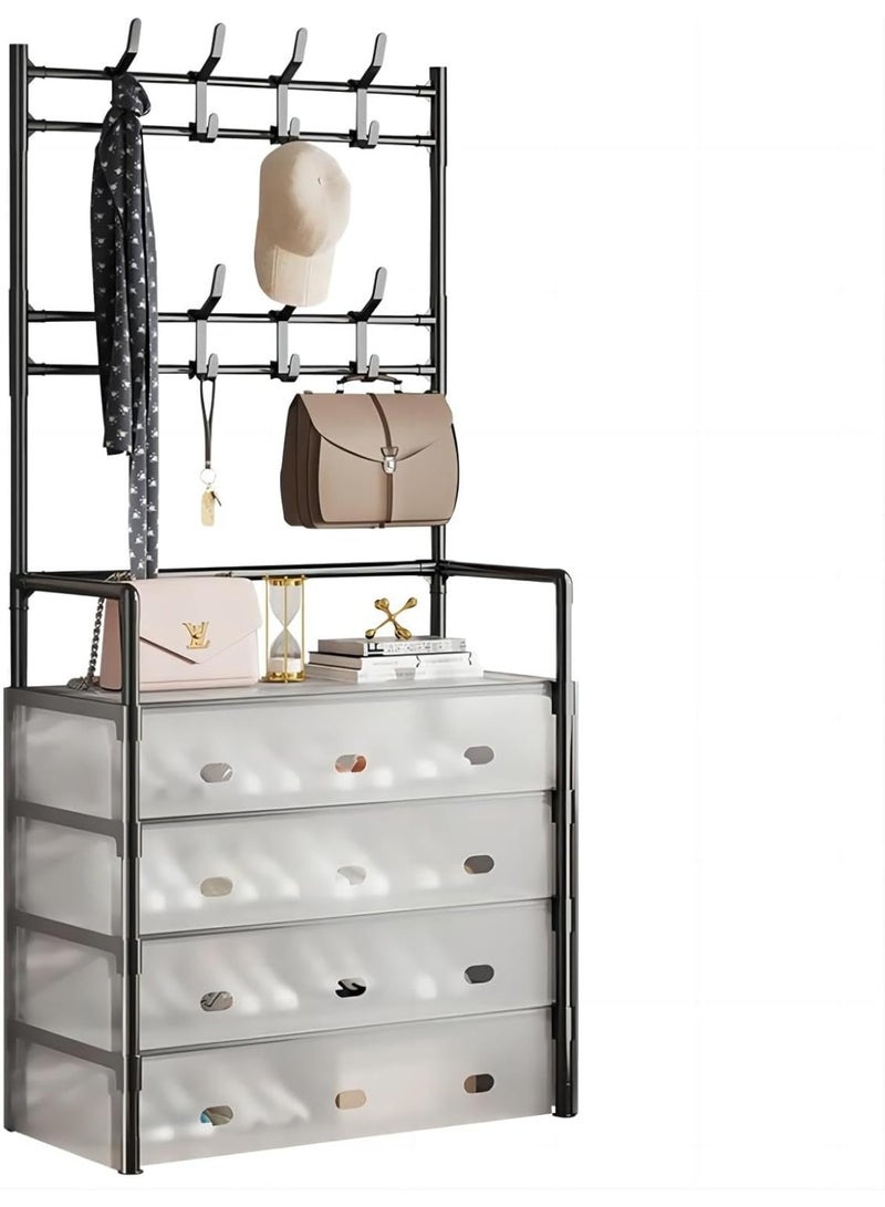 بلومنغ تايم رف معاطف وأحذية بخمس طبقات، رف معاطف وأحذية مانع للغبار، رف معاطف للمدخل مع تخزين للأحذية، رف للممر مع خطافات للمنزل، أسود - Image 4