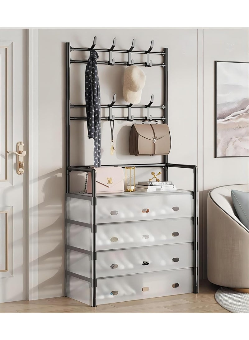 بلومنغ تايم رف معاطف وأحذية بخمس طبقات، رف معاطف وأحذية مانع للغبار، رف معاطف للمدخل مع تخزين للأحذية، رف للممر مع خطافات للمنزل، أسود - Image 3