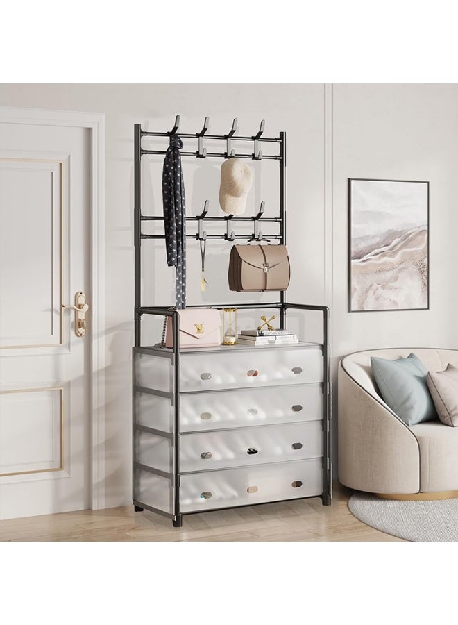 بلومنغ تايم رف معاطف وأحذية بخمس طبقات، رف معاطف وأحذية مانع للغبار، رف معاطف للمدخل مع تخزين للأحذية، رف للممر مع خطافات للمنزل، أسود - Image 2