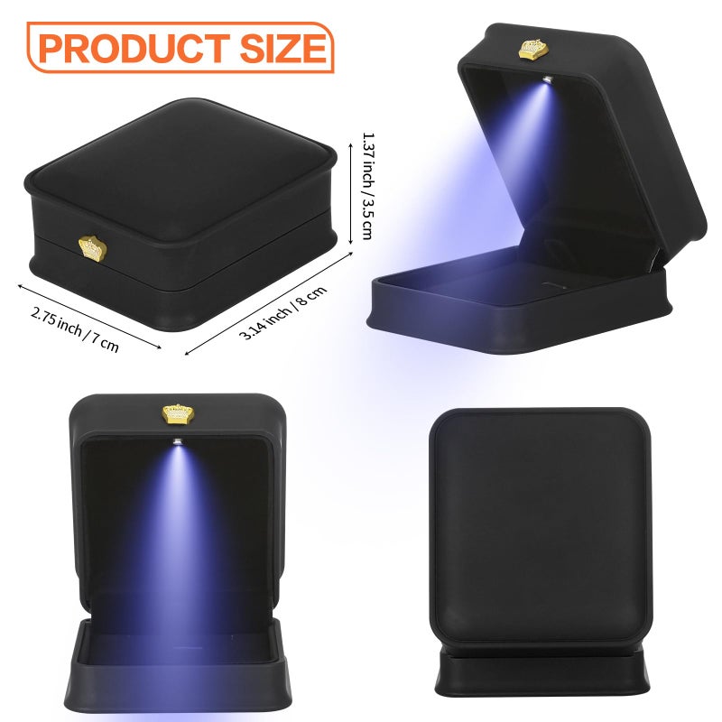 KUKUVR Necklace Pendant Gift Box with LED Light, Premium PU Leather Jewellry Storage Display Case for Wedding Engagement Birthday Anniversary Ceremony for Women Girl (Black) - Image 2