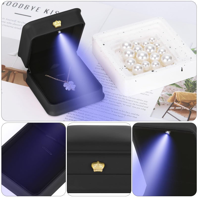 KUKUVR Necklace Pendant Gift Box with LED Light, Premium PU Leather Jewellry Storage Display Case for Wedding Engagement Birthday Anniversary Ceremony for Women Girl (Black) - Image 5