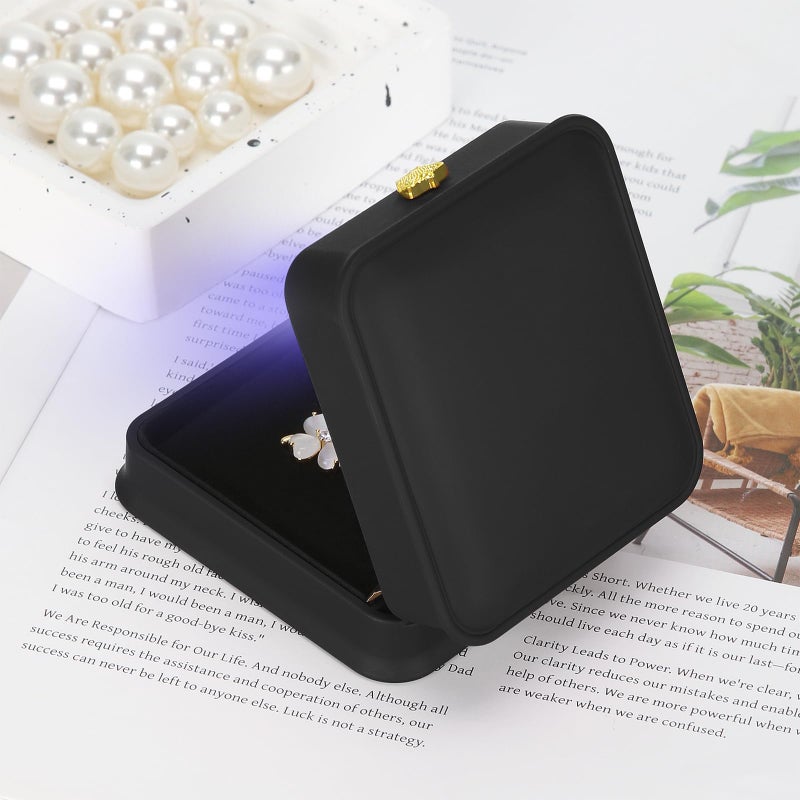KUKUVR Necklace Pendant Gift Box with LED Light, Premium PU Leather Jewellry Storage Display Case for Wedding Engagement Birthday Anniversary Ceremony for Women Girl (Black) - Image 4