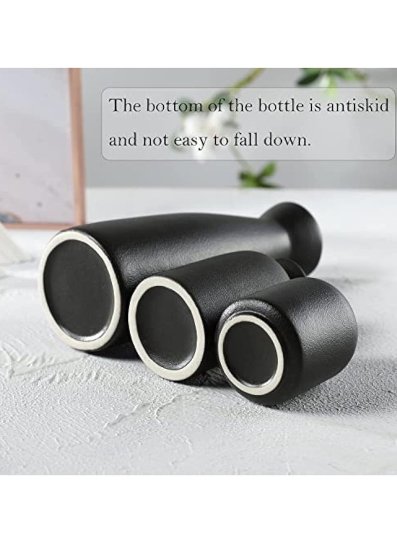 YelaJoy Black Ceramic Vase Set - 3 Small Flower Vases for Decor, Modern Home Decor, Living Room, Table Shelf, Centerpieces Decoration - Image 2