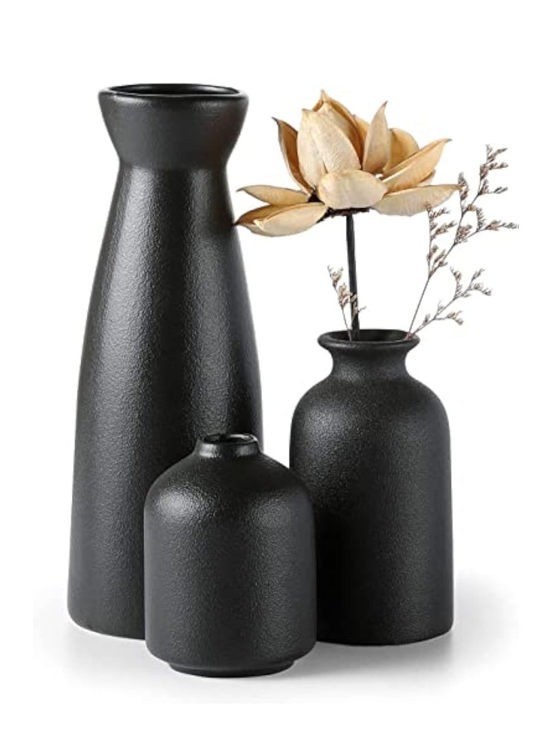 YelaJoy Black Ceramic Vase Set - 3 Small Flower Vases for Decor, Modern Home Decor, Living Room, Table Shelf, Centerpieces Decoration - Image 1