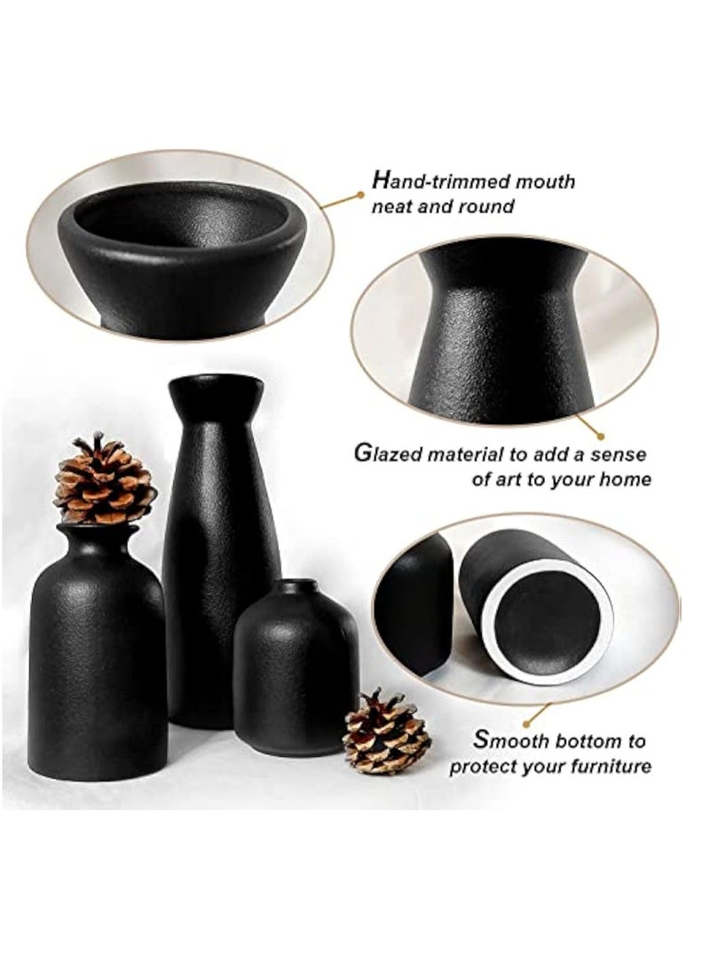 YelaJoy Black Ceramic Vase Set - 3 Small Flower Vases for Decor, Modern Home Decor, Living Room, Table Shelf, Centerpieces Decoration - Image 5