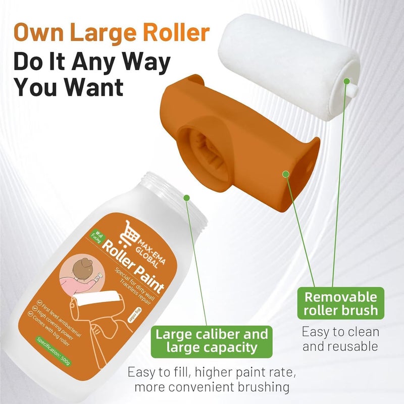 MAX-EMA GLOBAL MAX-EMA Wall Repair Paint Roller Brush & Paste 2 Pcs – 2-in-1 White Paint Roller For Wall Repair, Premium Spackle With Latex Paint, Quick Dry, Odorless Touch-up Renovation Kit 500g - Image 4