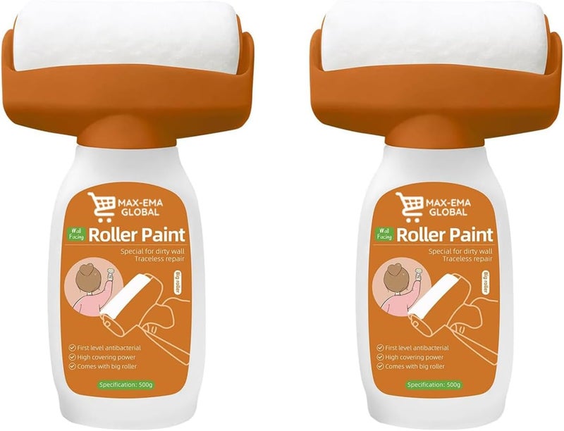 MAX-EMA GLOBAL MAX-EMA Wall Repair Paint Roller Brush & Paste 2 Pcs – 2-in-1 White Paint Roller For Wall Repair, Premium Spackle With Latex Paint, Quick Dry, Odorless Touch-up Renovation Kit 500g - Image 1