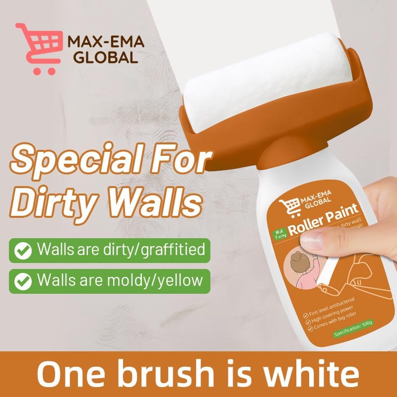 MAX-EMA GLOBAL MAX-EMA Wall Repair Paint Roller Brush & Paste 2 Pcs – 2-in-1 White Paint Roller For Wall Repair, Premium Spackle With Latex Paint, Quick Dry, Odorless Touch-up Renovation Kit 500g - Image 2