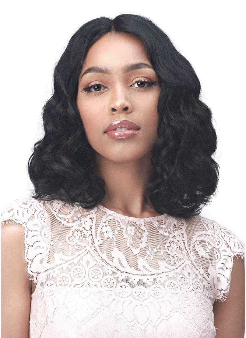 BOBBI BOSS Bobbi Boss Brazilian Body Wave Unprocessed Human Hair Wig  MHLP0005 AINSLEY Womens Short Bob Natural Black Wig Curly Fluffy wavy Shoulder Length 45 Lace Part Wig with MediFresh Cap Customizable style Bleach Color Perm Natural Black 
