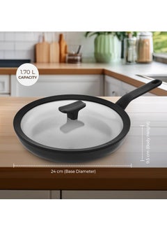 Berghoff Berghoff 24 cm Recycled Aluminum Non-Stick Cooking Fry Pan & Toughened Glass Lid | CeraGreen Ceramic Coating | PTFE, PFAS Free | Induction, Dishwasher Ready | Black | 5 Yr Warranty  - Image 2