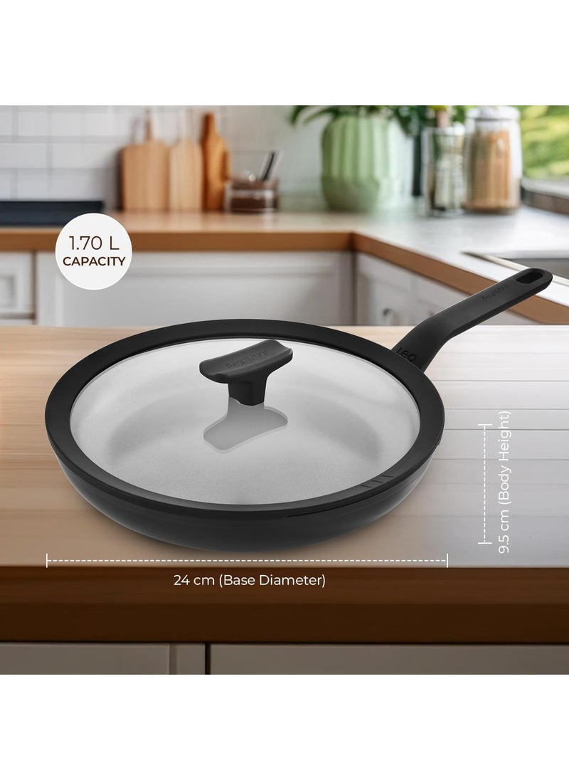 Berghoff Berghoff 24 cm Recycled Aluminum Non-Stick Cooking Fry Pan & Toughened Glass Lid | CeraGreen Ceramic Coating | PTFE, PFAS Free | Induction, Dishwasher Ready | Black | 5 Yr Warranty  - Image 2