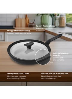 Berghoff Berghoff 24 cm Recycled Aluminum Non-Stick Cooking Fry Pan & Toughened Glass Lid | CeraGreen Ceramic Coating | PTFE, PFAS Free | Induction, Dishwasher Ready | Black | 5 Yr Warranty  - Image 4