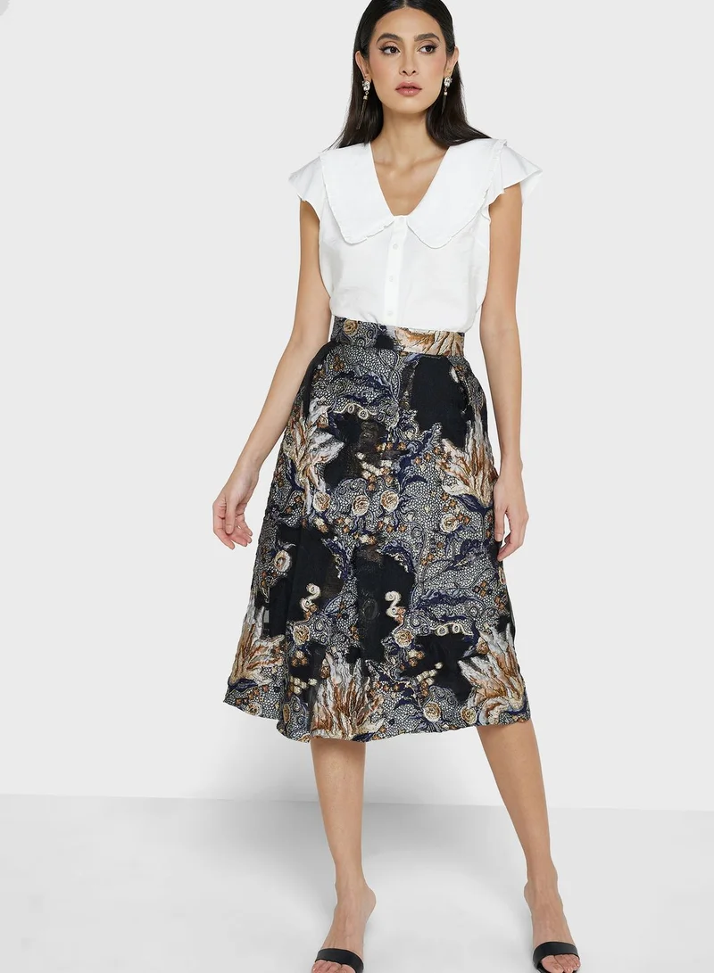 List Metallic Print High Waist Skirt