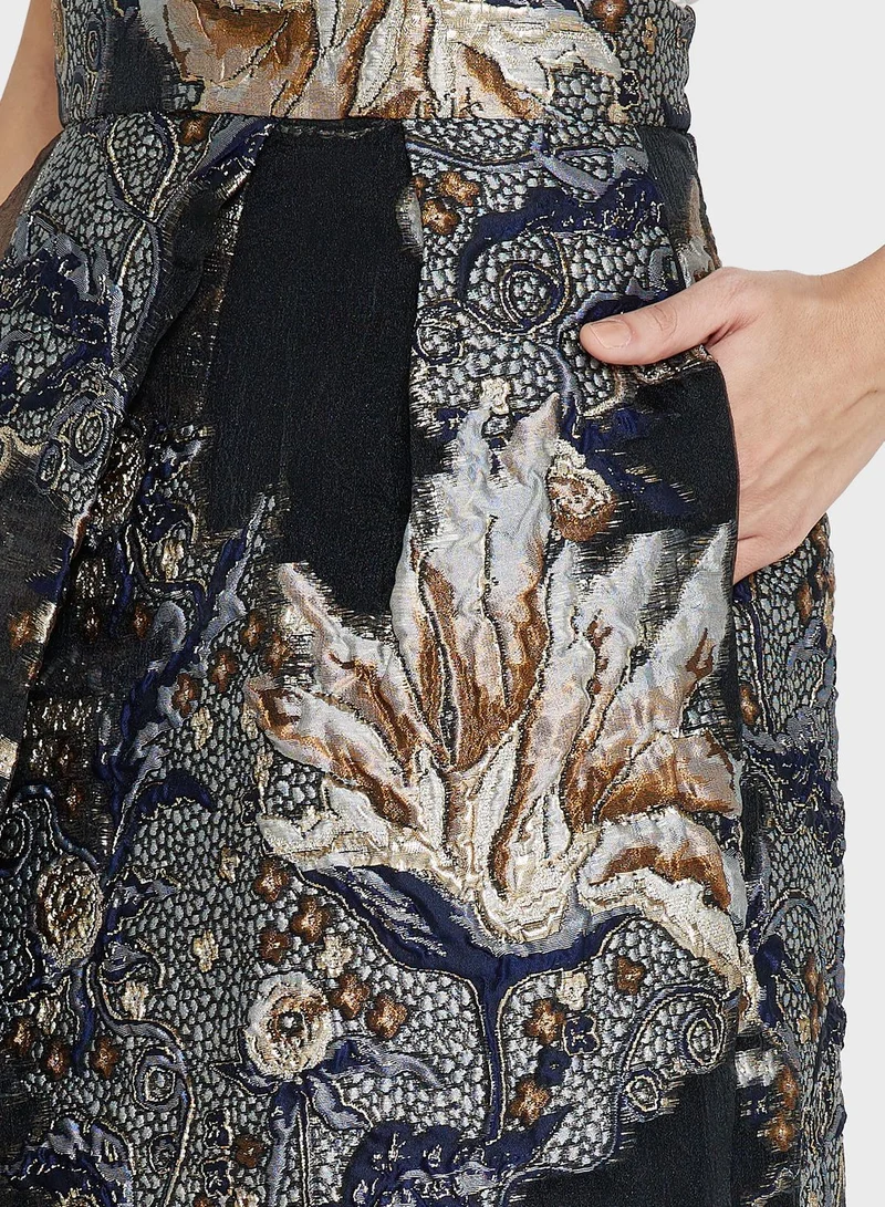 List Metallic Print High Waist Skirt
