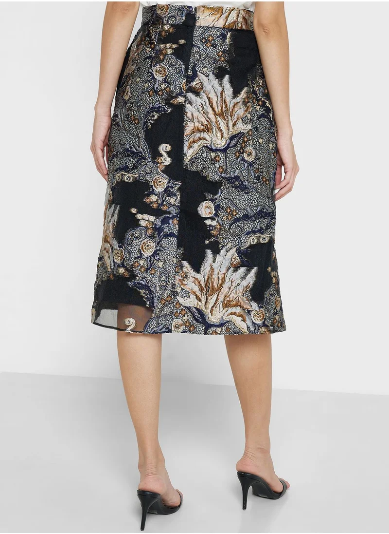 List Metallic Print High Waist Skirt