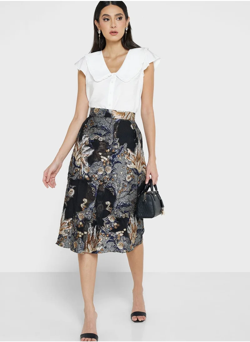 List Metallic Print High Waist Skirt