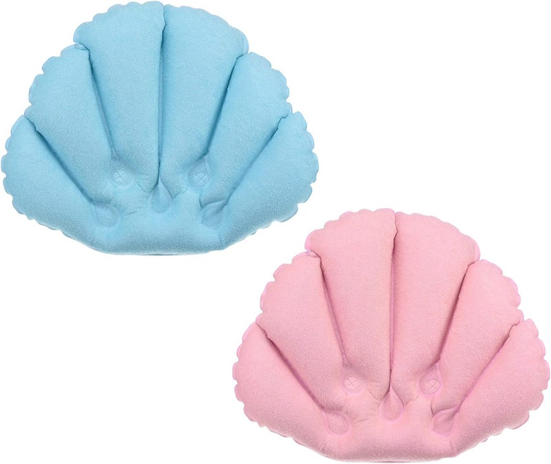 PATIKIL PATIKIL Inflatable Bath Pillow with Suction Cups, 2 Pack Terry Cloth Covered Shell Shape Soft Bath Spa Cushion Neck Support for Bathtub Hot Tub (Blue, Pink) 
