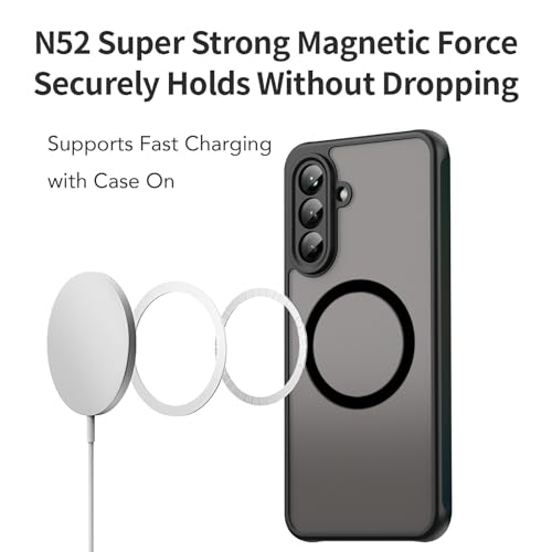 USTIYA Magnetic Case for Samsung Galaxy A26 5G Matte Acrylic Heavy-Duty Case with Camera Protection, Cover, and Strap Loop, Black FGCX - Image 4