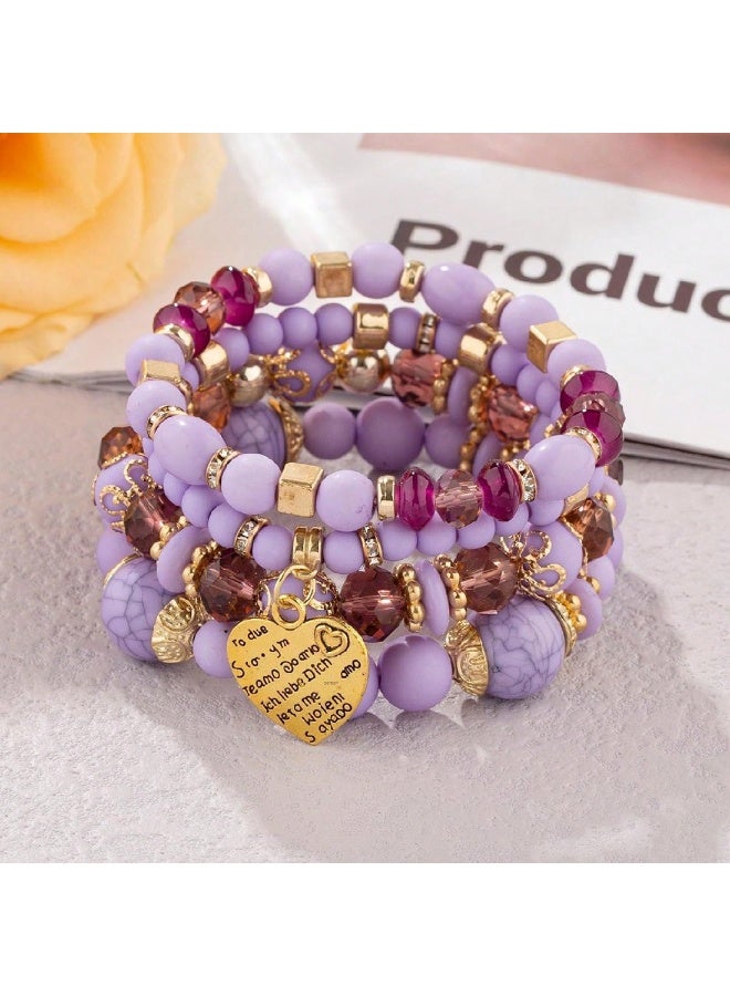 NIBEMINENT Bohemian Beaded Peach Heart Bracelet - Wholesale Fashion Jewelry