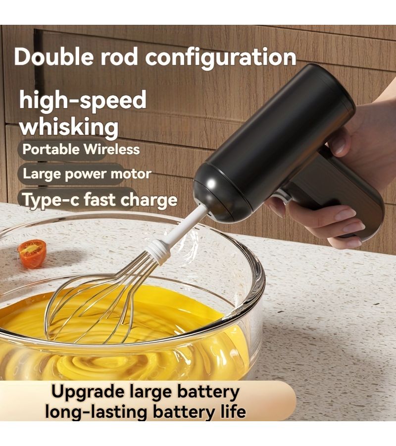 خوراق كهربائي يدوي أبيض للكيك وخفّاق بيض، يعمل بالبطارية، قابل للشحن عبر USB، محمول وخفيف الوزن، سهل الاستخدام، خفاق يدوي لخبز الكيك والمفن، مثالي للخبّازين المنزليين والمحترفين، يشمل خفاق ورأس خلط واحد. - Image 4